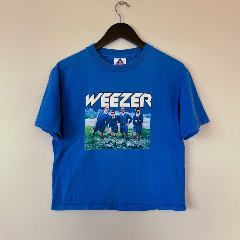 vintage weezer japan world cup tour cropped blue tshirt sz m